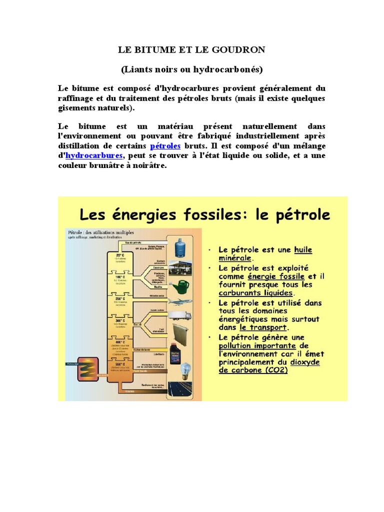 Différences entre bitume et goudron PDF Asphalte Houille — free download
