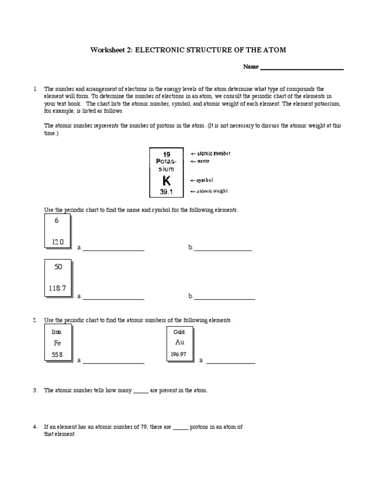 Electronic Structure of the Atom Worksheet | PDF | Ion | Electron ...