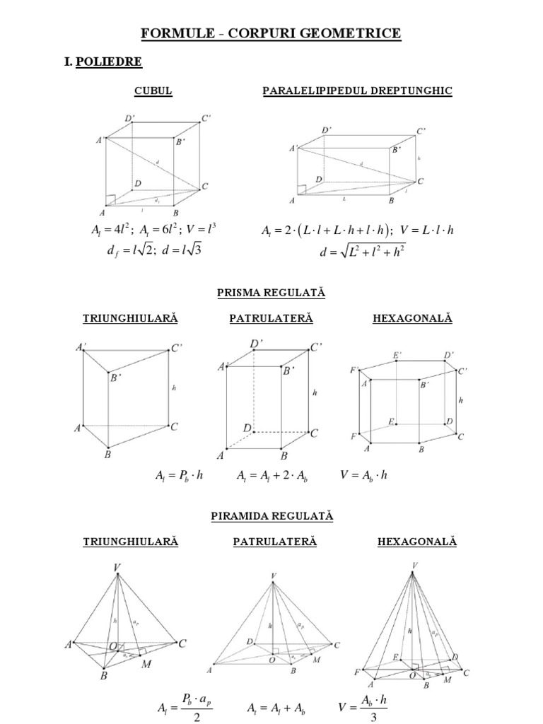 Formule pentru Corpuri Geometrice | PDF