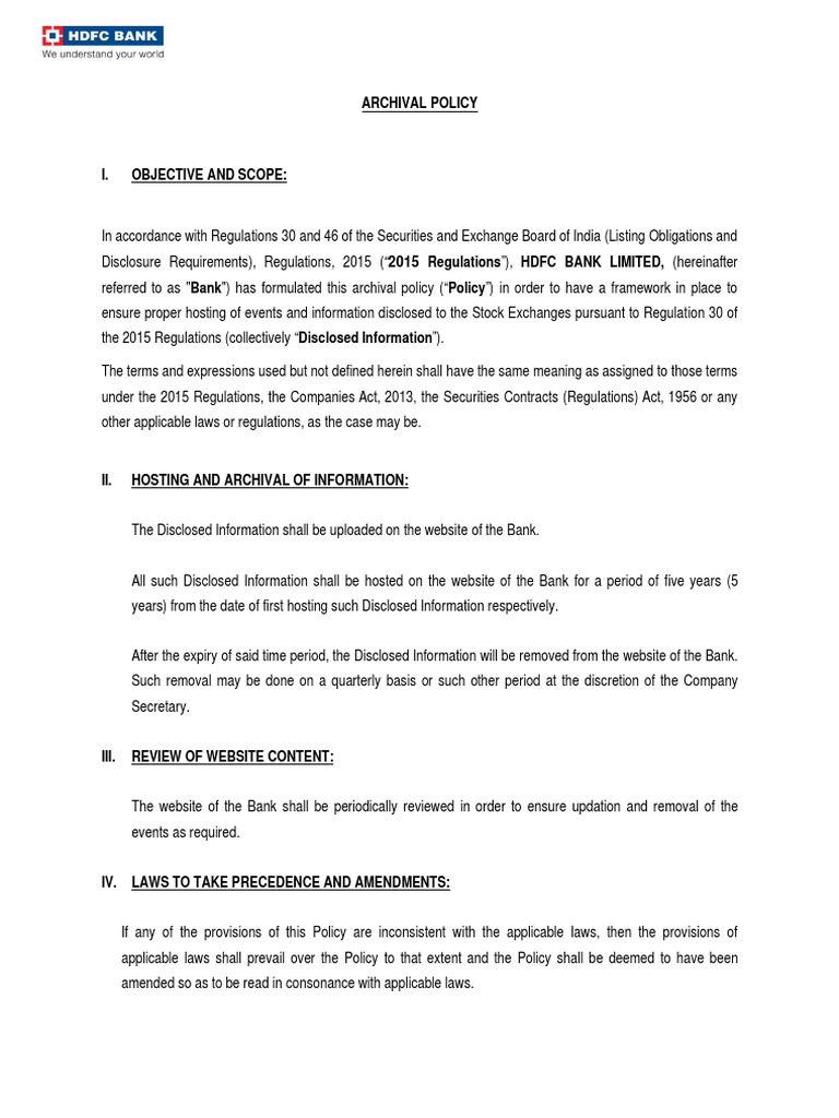 Archival Policy PDF Information Board Of Directors