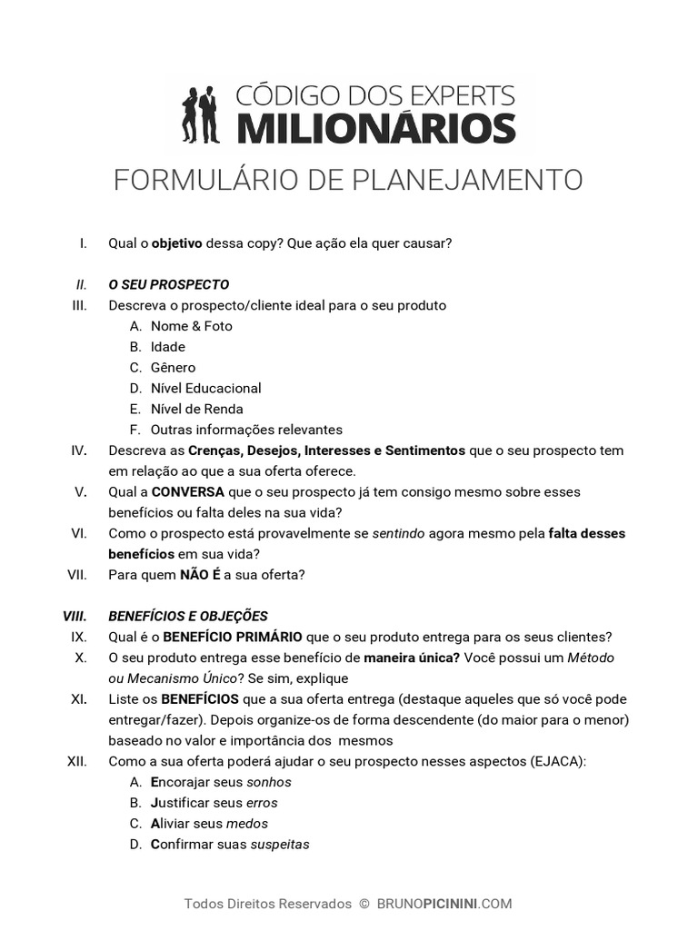 (CEM) Formulário de Planejamento | PDF | Marketing