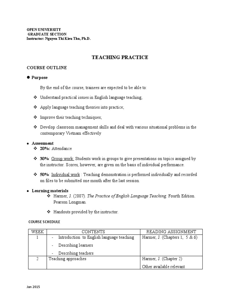 English Language Teaching Course Outline | PDF | Language Education ...