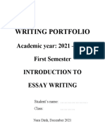 Writing Portfolio: Academic Year: 2021 - 2022 First Semester Introduction To Essay Writing
