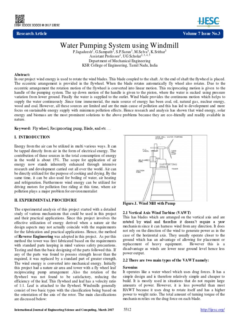 .Water Pumping System Using Windmill PDF Wind Turbine Pump