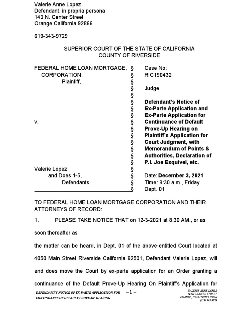 VALERIE ANNE LOPEZ ExParte Motion To Continue PDF Continuance
