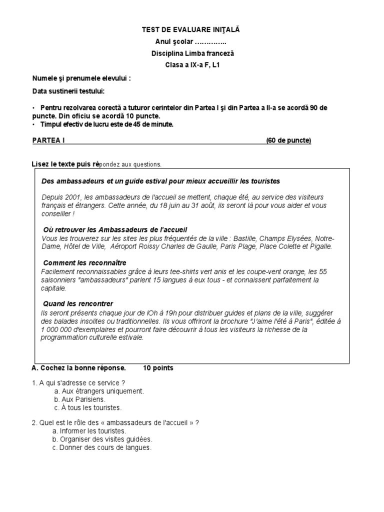 Test Initial Ix l1 | PDF | Linguistique | Langues