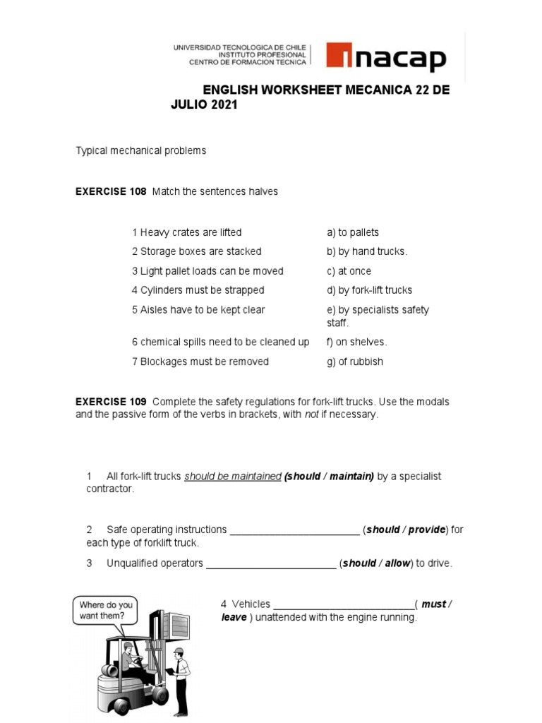 English Worksheet Mecanica 22 de JULIO 2021 EXERCISE 108 Match The