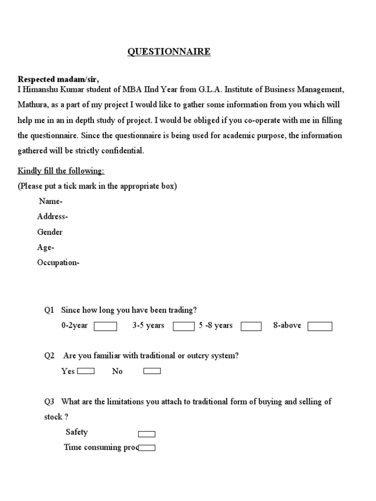Questionnaire: Respected Madam/sir | PDF | Career & Growth | Law