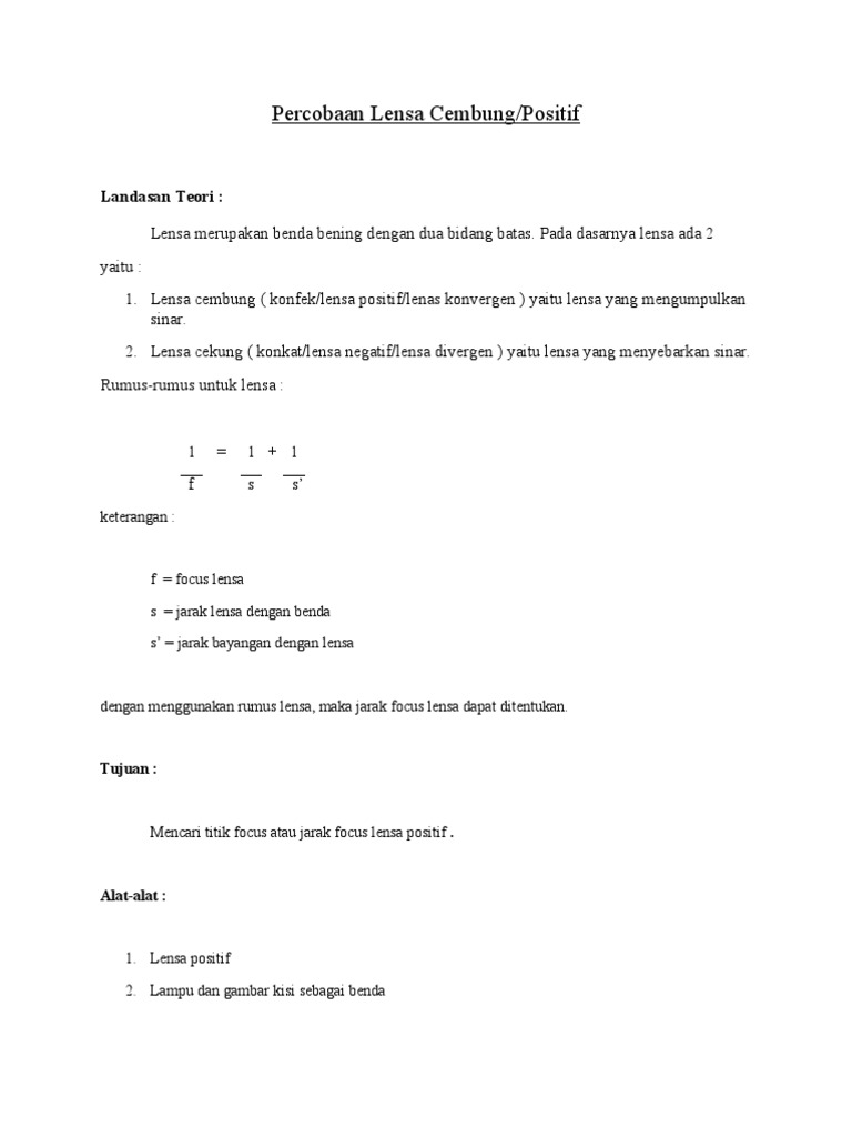 Percobaan Lensa Cembung