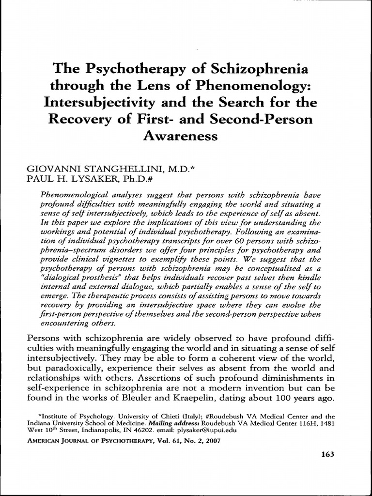 The Psychotherapy of Schizophrenia Phenomenologically | PDF ...