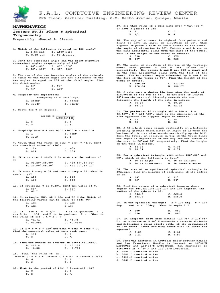 Plane and Spherical Trigonometry Guide | PDF | Trigonometric Functions ...