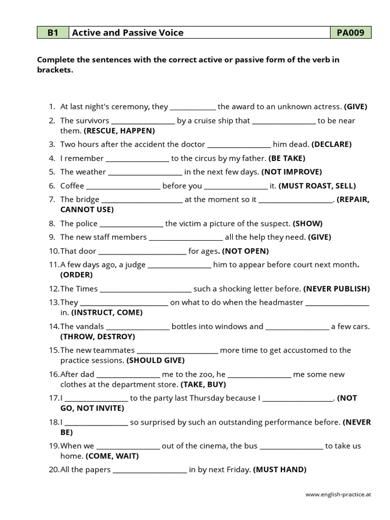 Active and Passive Voice Exercises | PDF