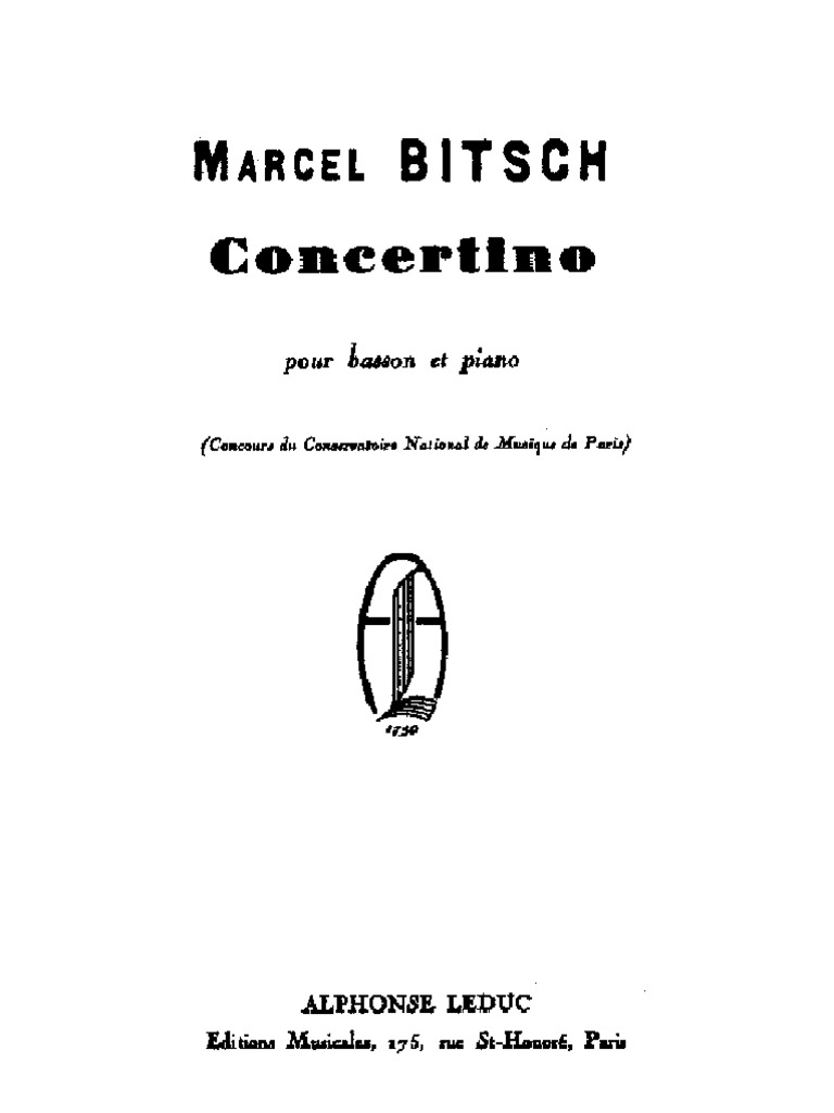 Marcel Bitsch. Concertino For Bassoon and Piano. PDF