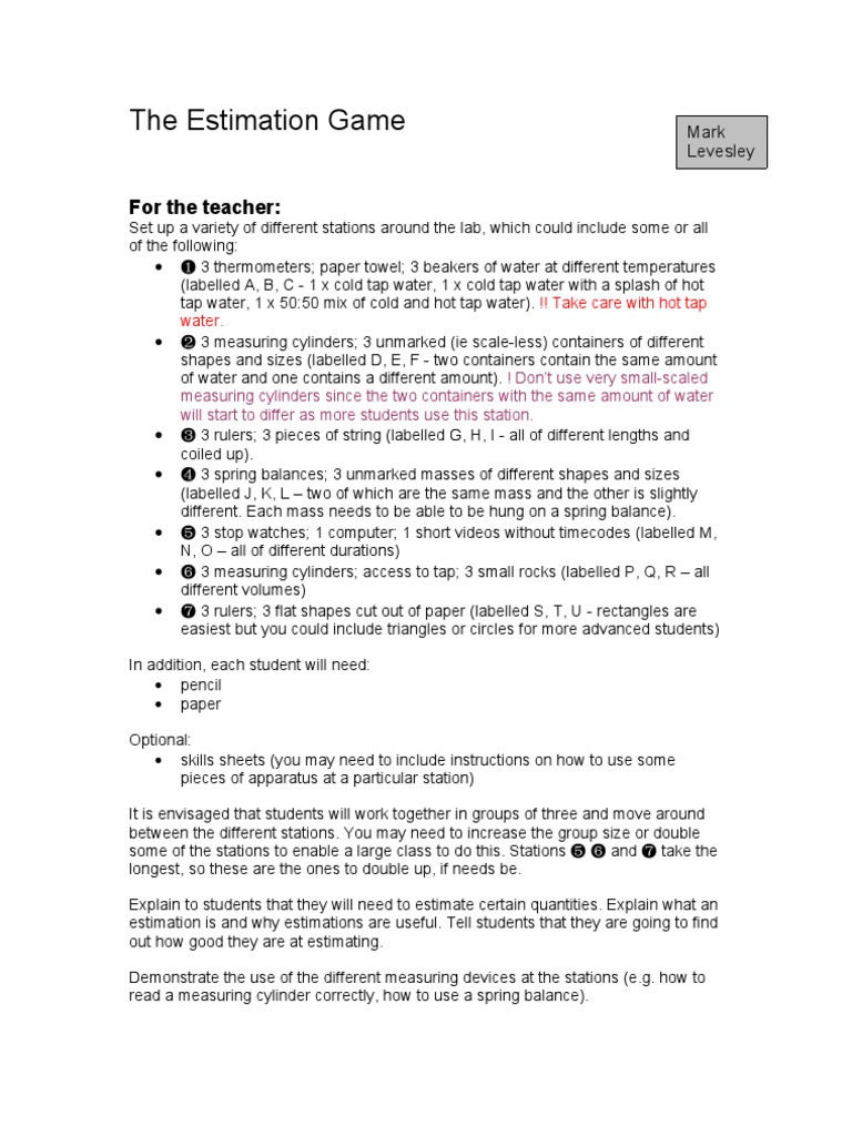 The Estimation Game | PDF