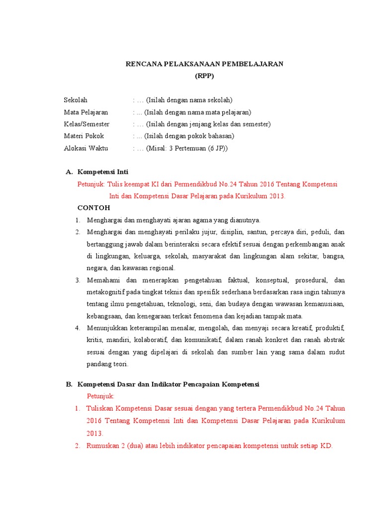 Template RPP Pembelajaran Terstruktur | PDF