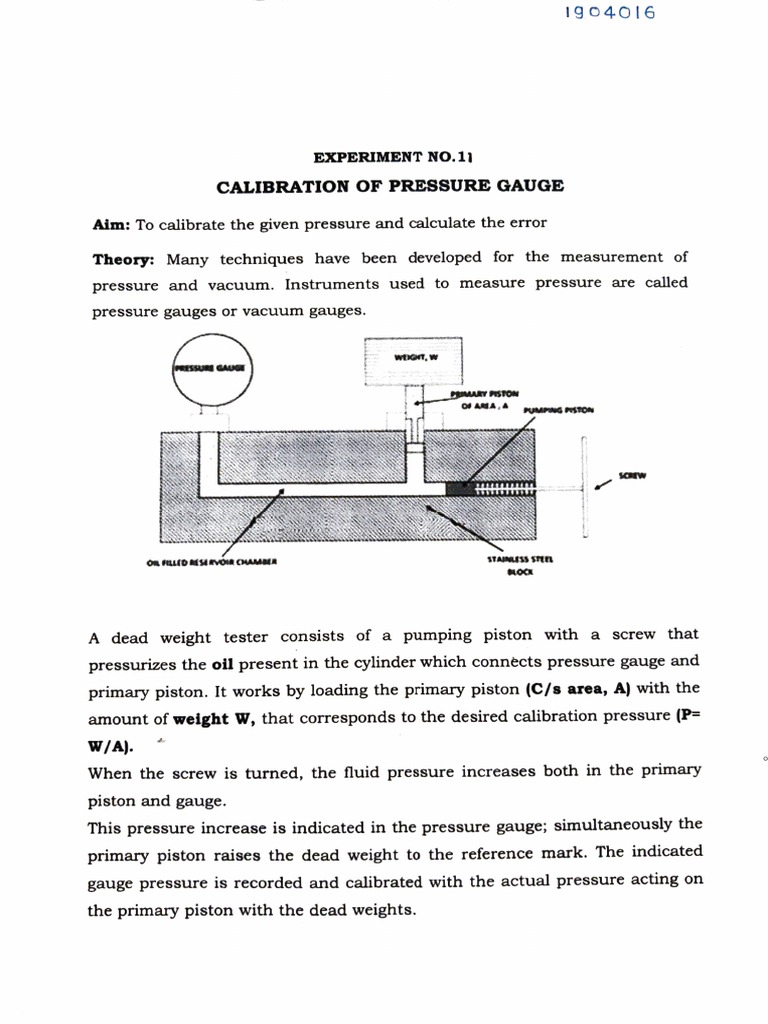Calibration of Pressure Gauge PDF Pressure Measurement Calibration