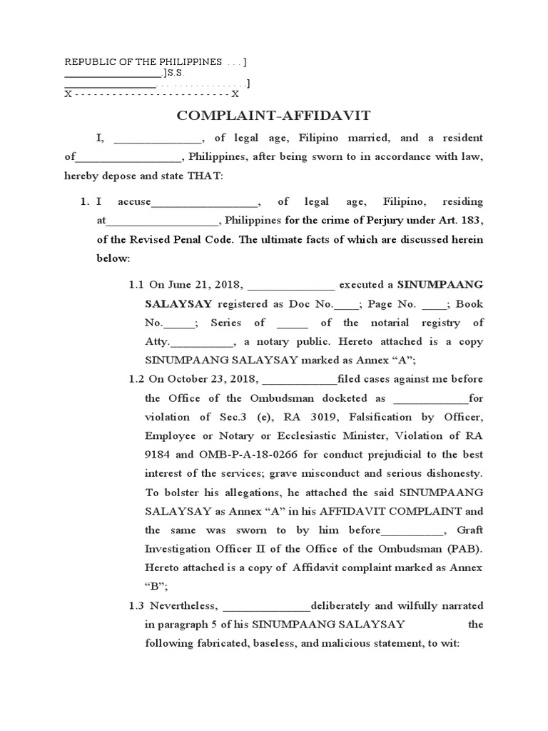Affidavit Complaint Perjury Sample PDF Perjury Affidavit