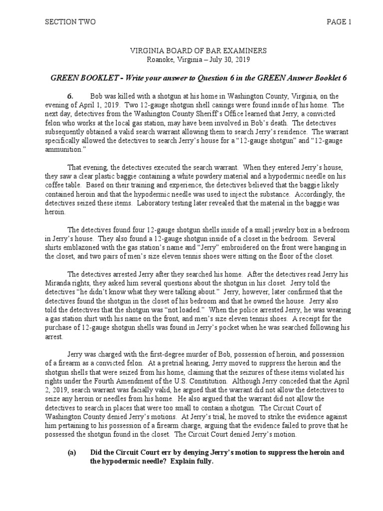 2019 July VA Bar Exam PM Download Free PDF United States District