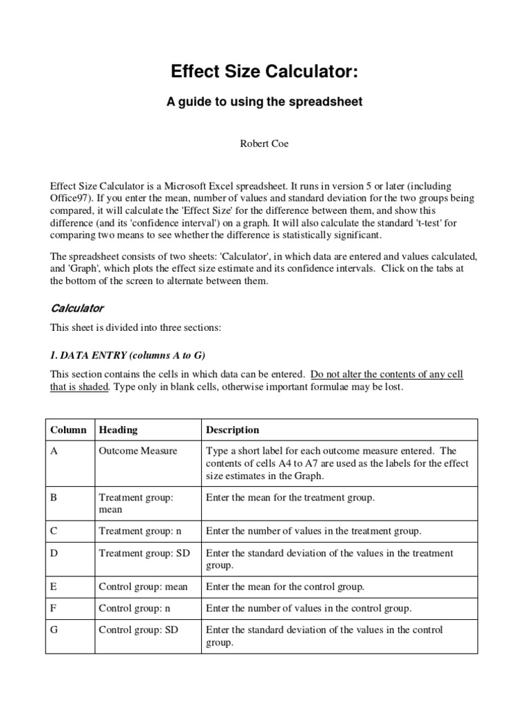 Effect Size Calculator Guide PDF Effect Size Standard Deviation