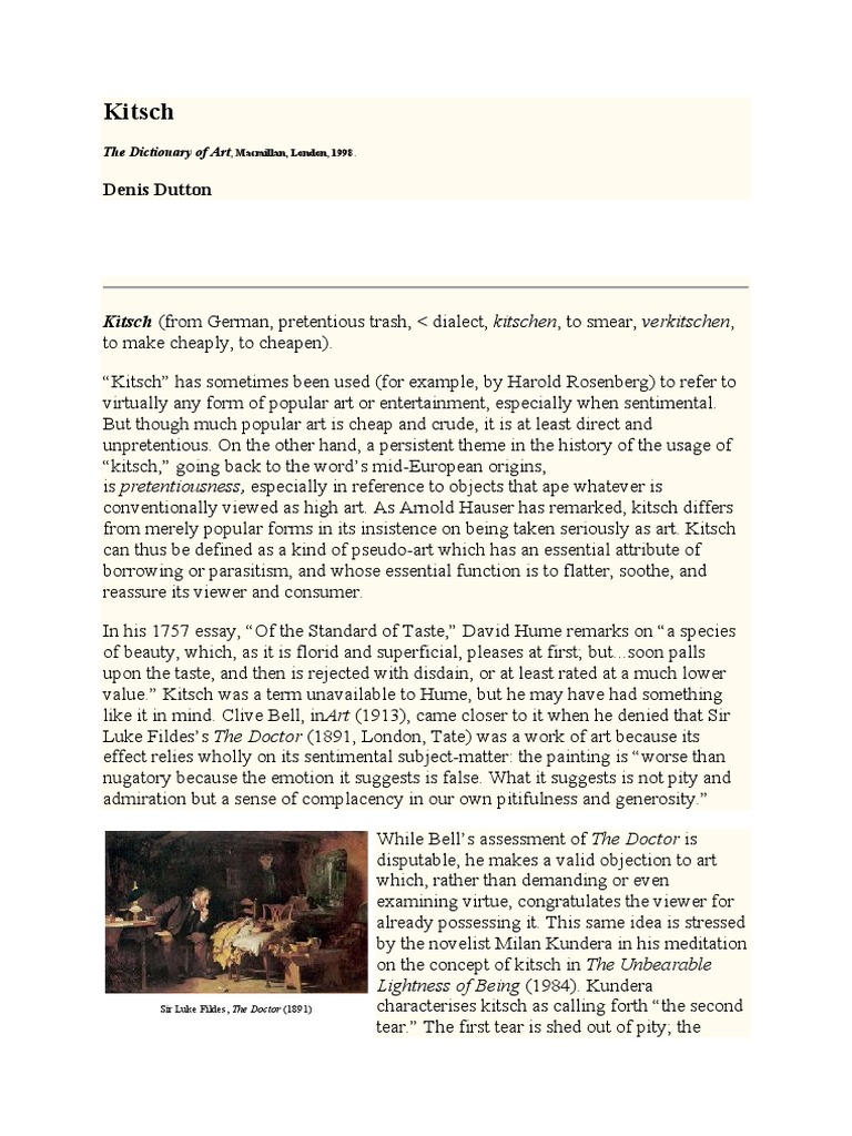 Kitsch The Dictionary of Art PDF Paintings The Arts