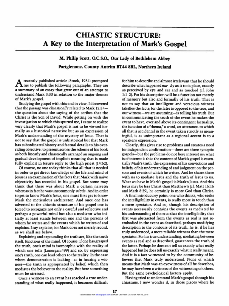 Chiastic Structure in Mark's Gospel | PDF | Jesus | Gospel Of Mark