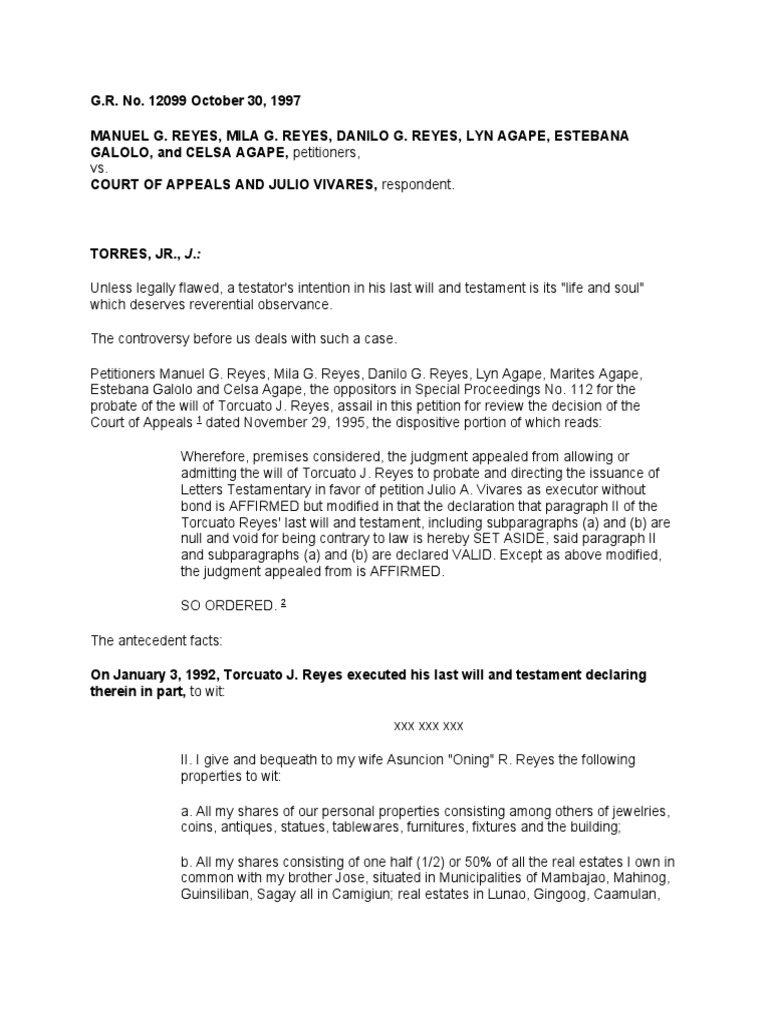 Reyes vs. CA PDF Will And Testament Probate