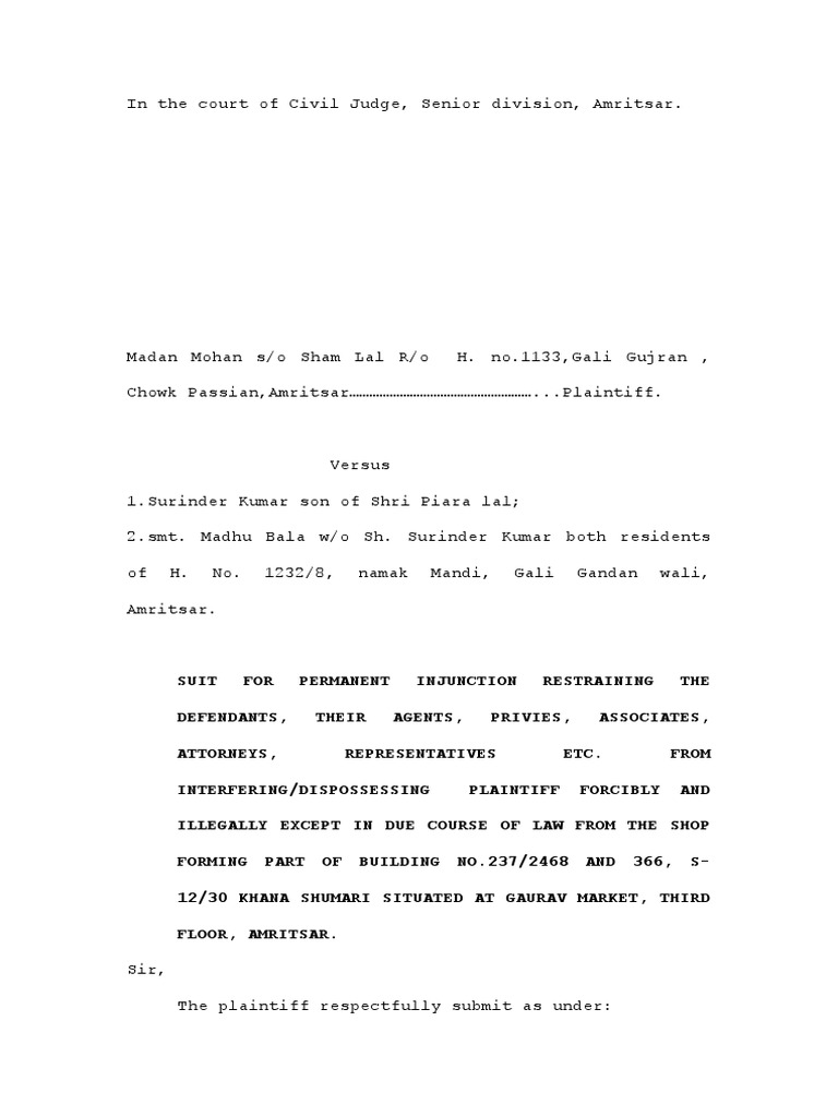 Amritsar Tenant Seeks Injunction Against Landlords | PDF | Lawsuit ...