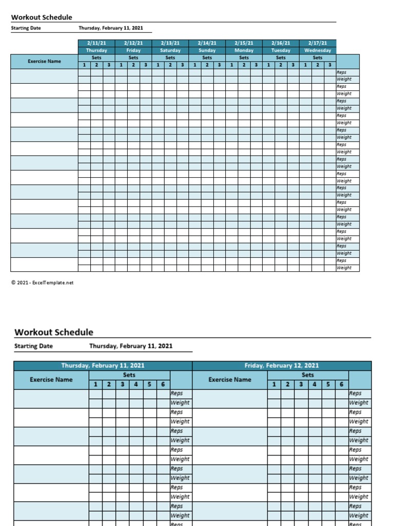 Workout Schedule Template V1.1 | PDF