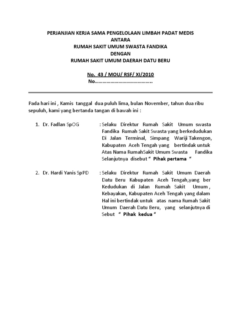 Contoh Surat Kerjasama Dengan Rumah Sakit  Kumpulan Surat Penting