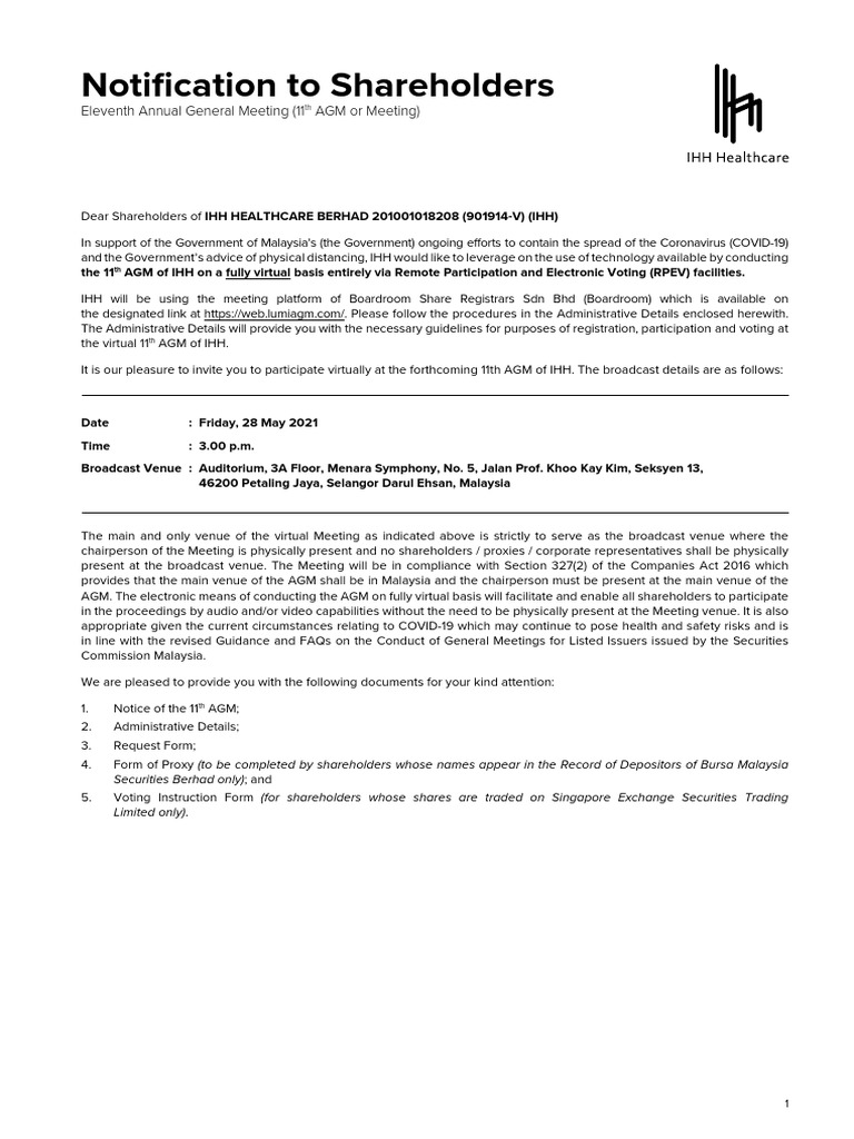11th AGM Notification To Shareholders PDF Securities (Finance