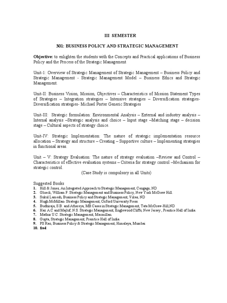 Business Policy & Strategic Management Guide | PDF | Economics ...