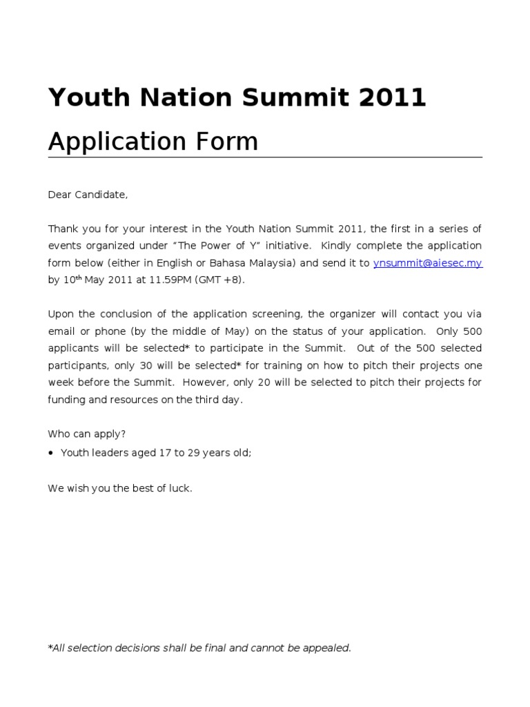 Youth Nation Summit 2011 Application Form | PDF | Corporate Social ...