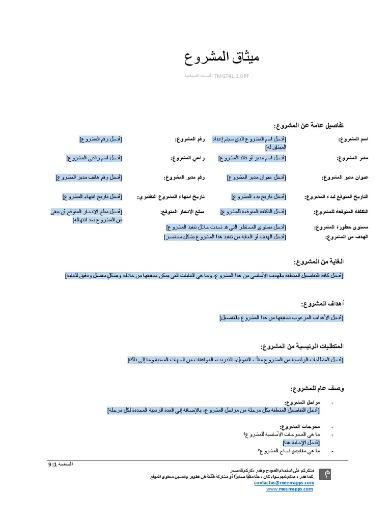 TMGT41.1.0PF ميم - نموذج ميثاق المشروع | PDF