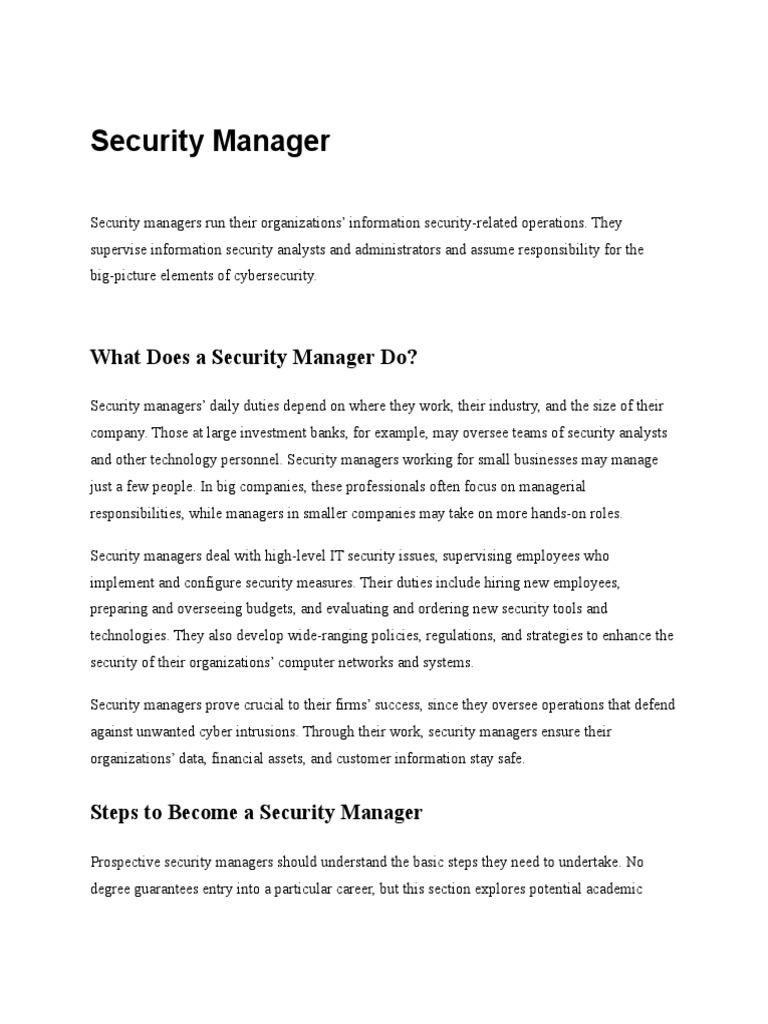 What Does A Security Manager Do? PDF Security Computer Security