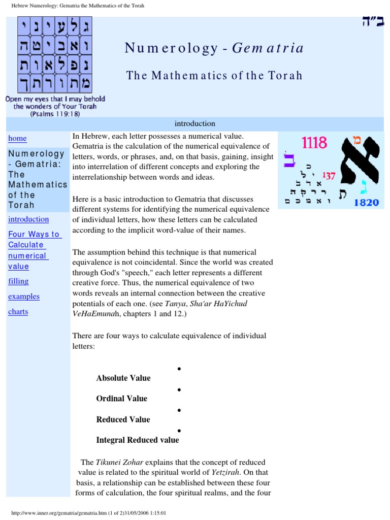 Numerology - Gematria: The Mathematics of The Torah | PDF ...