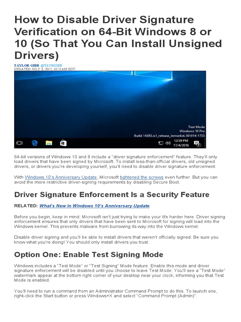 Disable Driver Signature Enforcement | PDF | Booting | Windows 10