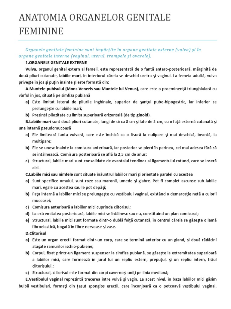 Curs 1 Anatomia Si Fiziologia Organelor Genitale Feminine | PDF