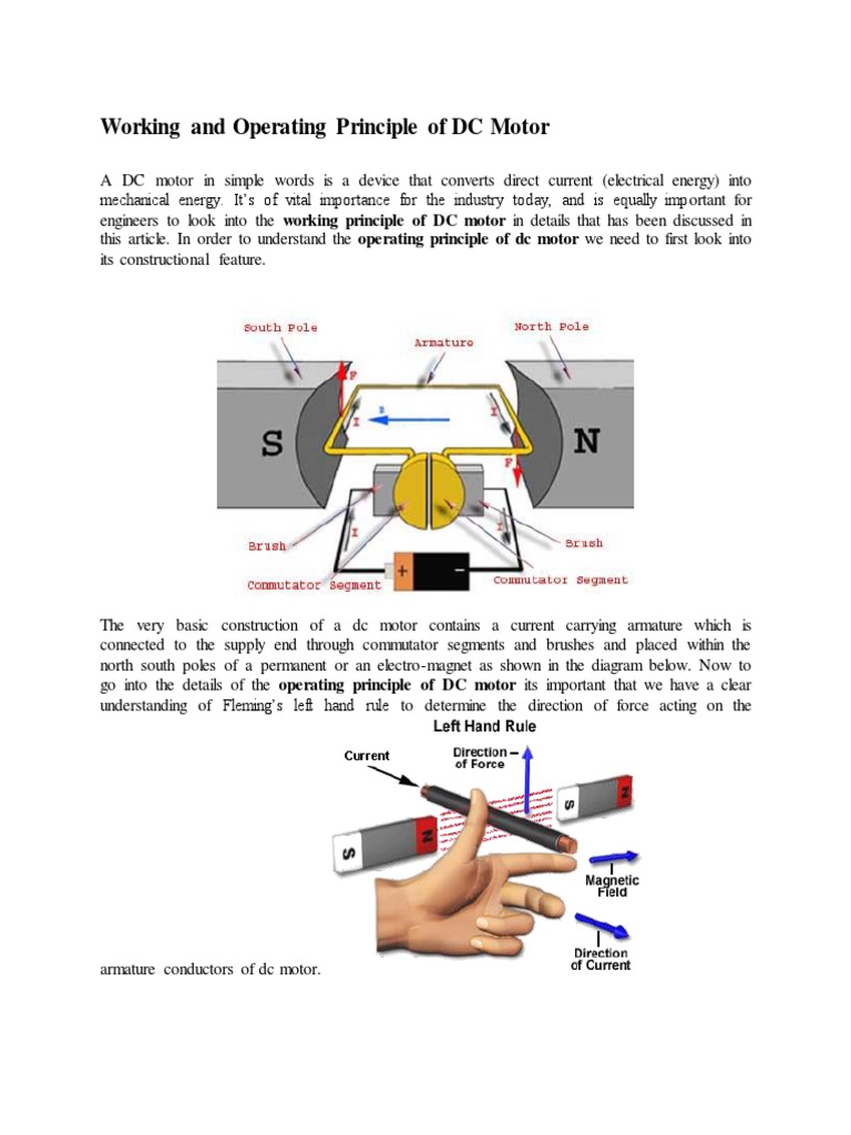 Working and Operating Principle of DC Motor | PDF | Electric Motor ...