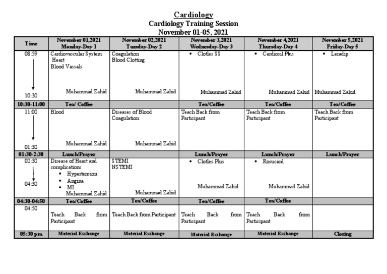 Cardio Training Agenda | PDF