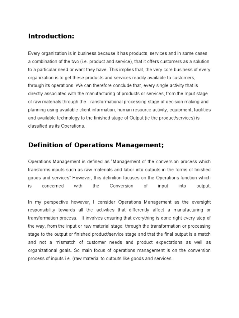 production and operations management assignment