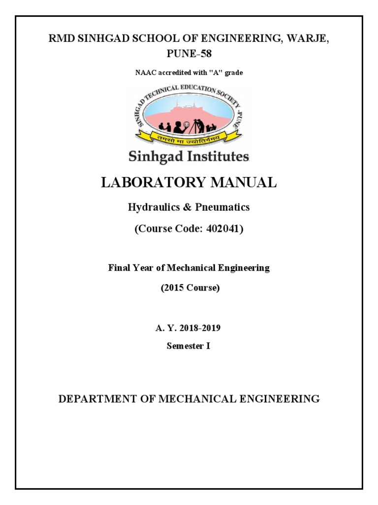 Lab Manual Hydraulics and Pneumatics . PDF Actuator Pump