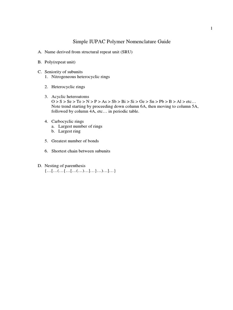 Simple Iupac Polymer Nomenclature Guide Pdf Heterocyclic Compound