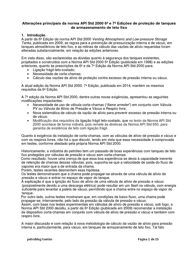Alterações na Norma API Std 2000 | PDF | Temperatura | Pressão
