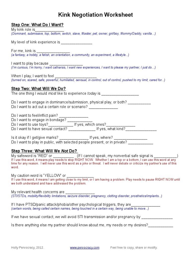 Kink Worksheet | PDF | Dominance And Submission | Human Reproduction