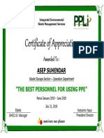 Certificate The Best Personnel For Using PPE - 2018 Asep