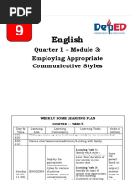 English: Quarter 1 - Module 3: Employing Appropriate Communicative Styl