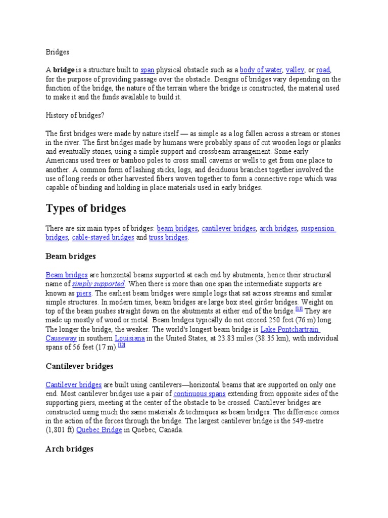 Types and History of Bridges | PDF | Bridge | Structural Engineering
