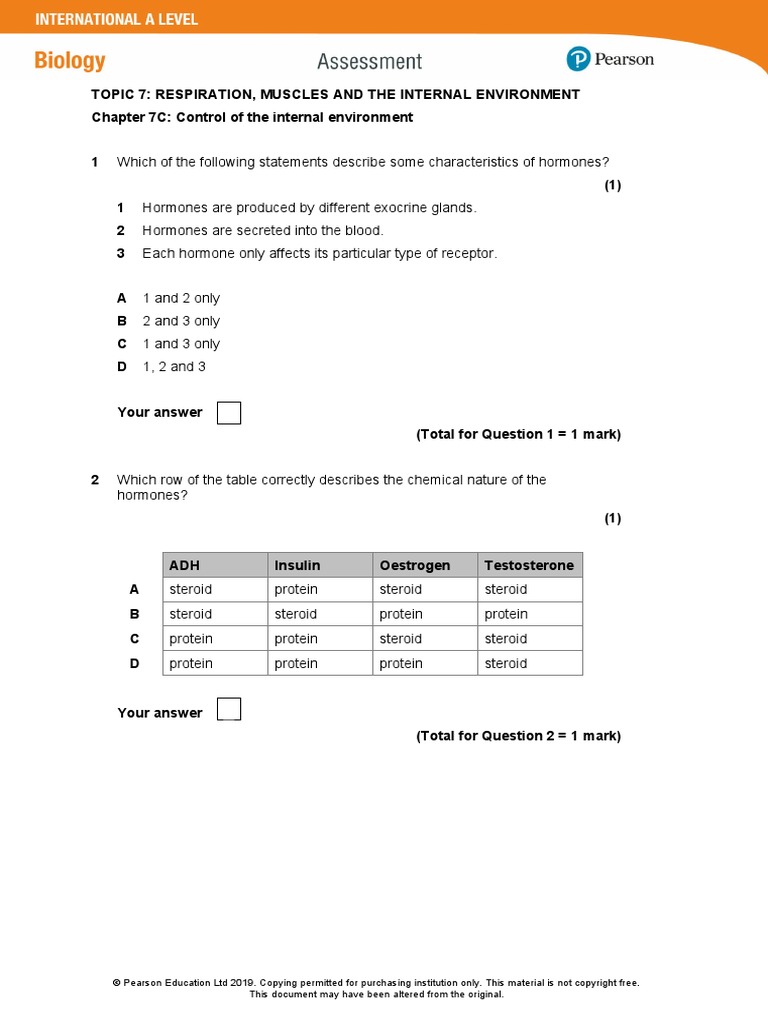 IAL Biology SB2 Assessment 7C | Download Free PDF | Hormone | Steroid ...