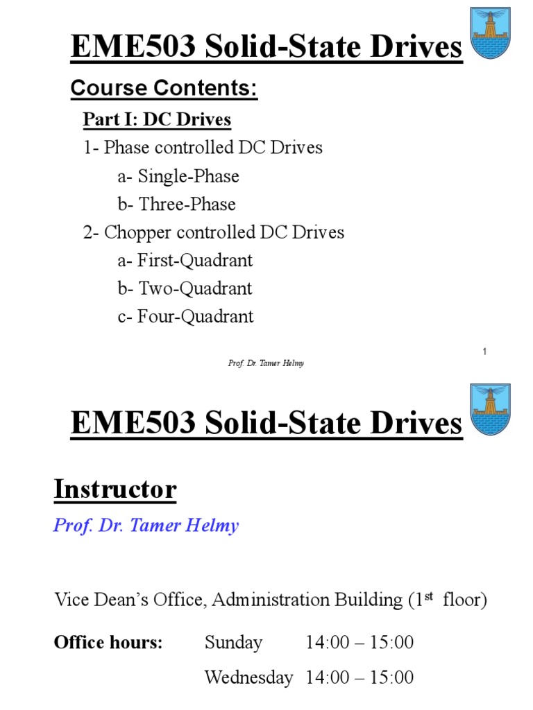 Course Contents EME503 SolidState Drives PDF Electric Motor