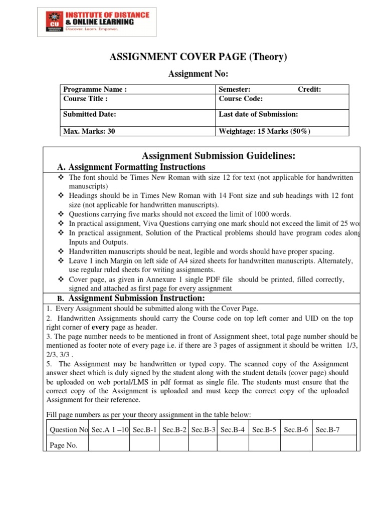 Assignment Cover Page | PDF | Text | Computing